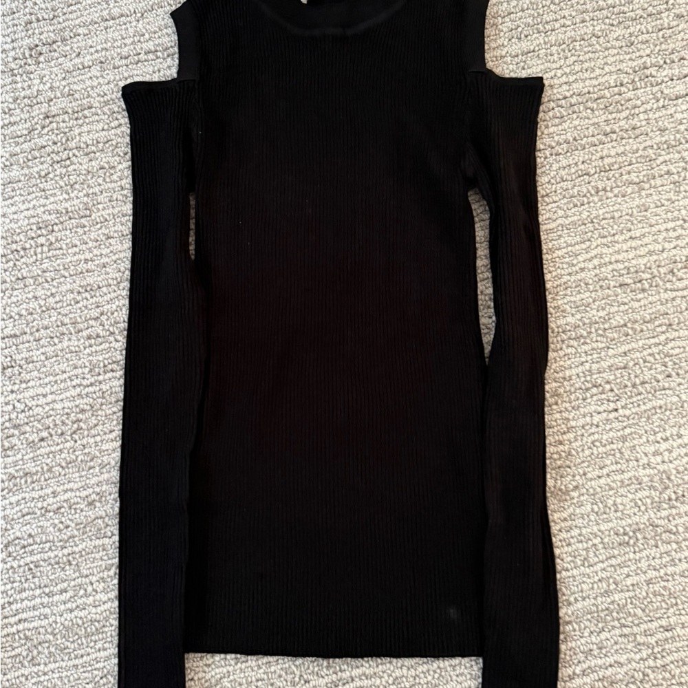 Zara Black Ribbed Knit Top with Shoulder Cutouts - Size S - Picture 2 of 3